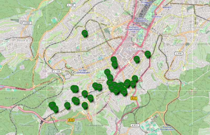 Interaktive Karte mit den als Bedarf gemeldeten Orten für Rad- und Lastenrad-Abstellanlagen in Stuttgart-Süd